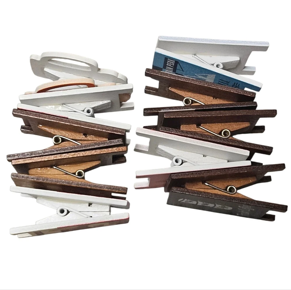 Set of 10 Mini Wooden Café & Beer Sign Clips – Decorative Clothespins